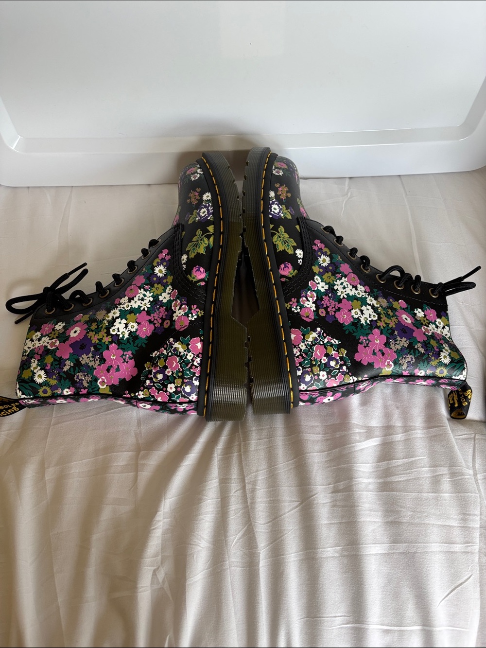 Dr. Martens 2 pr Black Floral Pascal 1460 and White Leather Lace-Up Boots SZ 7 - Picture 5 of 15
